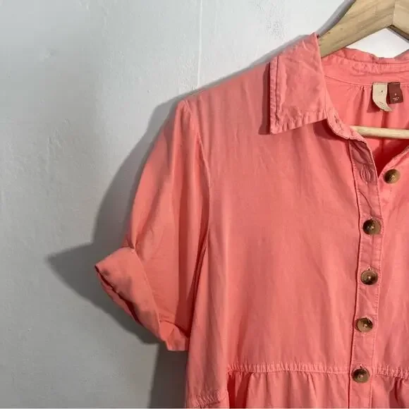 Anthropologie Pilcro Suzanne Peach Coral Pink Button-Up Shirt Dress Size Small - Picture 5 of 15